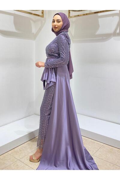 MERVE TESETTÜR Rochie de seară cu design pelerina