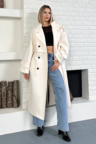 VAGGON Oversized Belted Double Button Long Coat