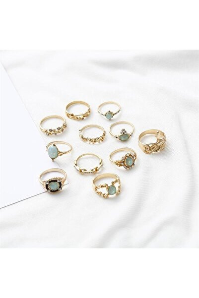 Pursehuit Set de 11 inele aurii, cu pietre bej, Natasa C1