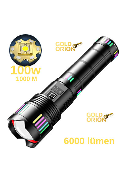 Goldorion Or-802 Profesyonel Şarjlı El Feneri 100w 6000 Lümen 1000 Metre Menz...
