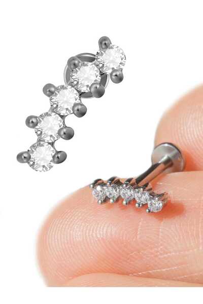 MORNEVA Çelik Minimal Daire Taşlar Kıkırdak Kulak Helix Conch Tragus Piercingi (1 Adet)