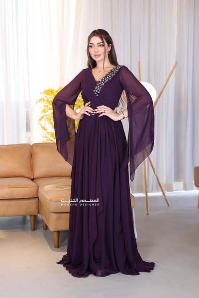 modern designer فستان سهرة شيفون بتطريز انيق