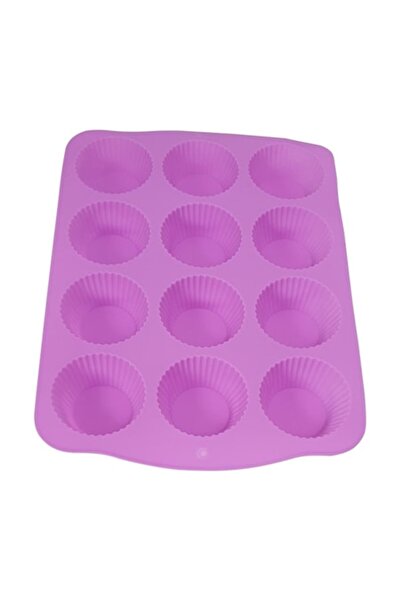 FORHOUSE Muffin baking tray, silicone, 12 pieces, pink, 34.5x24x3 cm