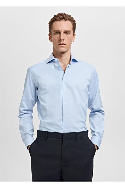 MANGO Man Çizgili slim fit kumaş gömlek