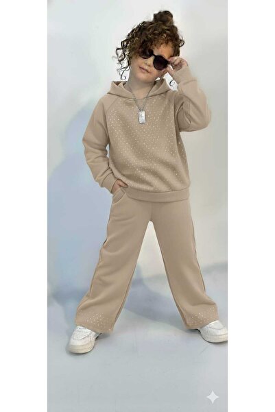 Pegai Tekstil طقم بناتي بقلنسوة مع تفاصيل حجرية، مقاس 6.16 سنة