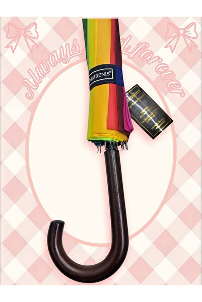 Rubenis 24 Telli Ahşap Baston Saplı Ultra Dayanıklı Rüzgar Korumalı 1.Sınıf Otomatik Şemsiye