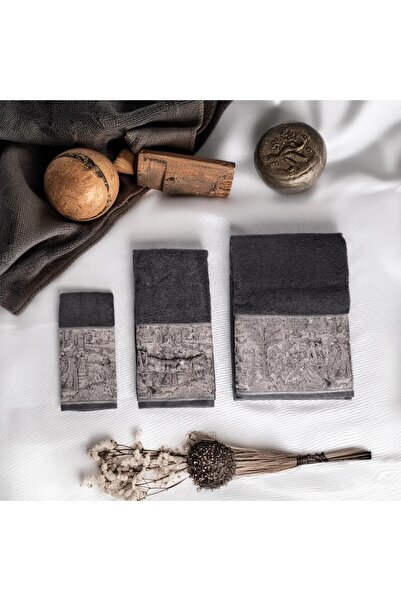 Tomris Alp Tapestry Collection Micro Bamboo, Anthracite Color, Special Package Towel Set