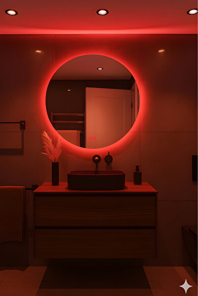 Digital Buğu Çözücü Dokunmatik Işıklı Yuvarlak Banyo Aynası (60-80cm) Renk : Kırmızı
