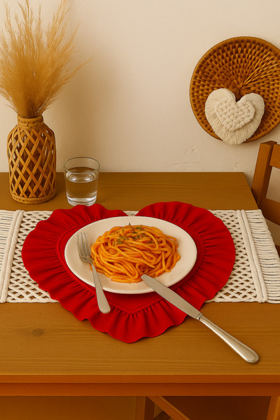 Mirilliahome 2-Piece Red Ruffled Heart American Table Runner – Duck Linen Water-Repellent Table Runner