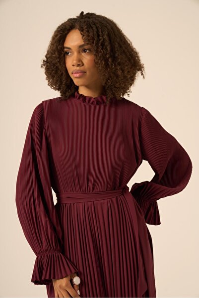 FTZ WOMEN Kadın Plise Şifon Elbise Mürdüm 31019