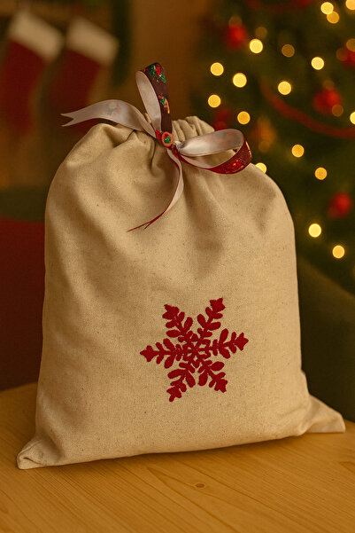 Elegancembroidery Noel Hediye Kesesi – Nakışlı Hediye Torbası - 30x30 cm