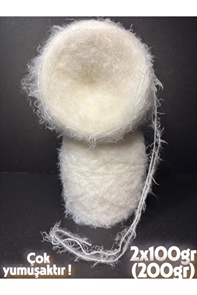 Ana&Kuzusu İplik Beyaz ince moher, Beyaz Tavşan (2 kat sarım) özel karışım ör...