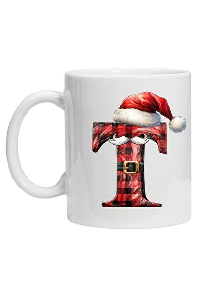 CRD PRINT Personalized Winter Print Mug (name initial 'T') - Model 3, White Ceramic, 330 ml