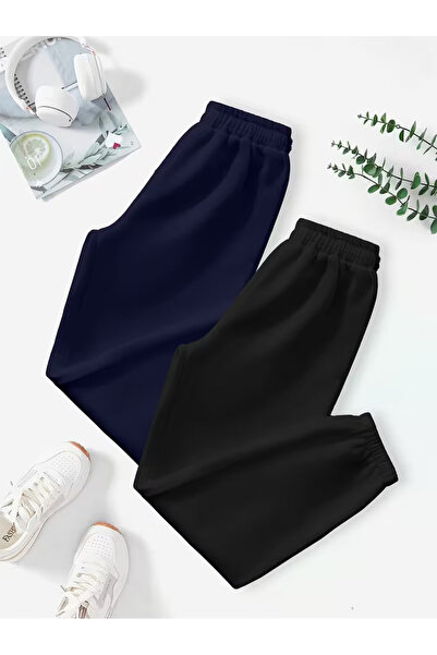 Karatopak Pachet de 2 pantaloni de trening unisex din bumbac cu elastic la pi...