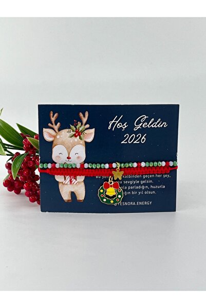 YES-NORA 2026 Yeni Yıl Şans Bilekliği Kırmızı Yeşil İpli El Örgüsü Yılbaşı Ça...