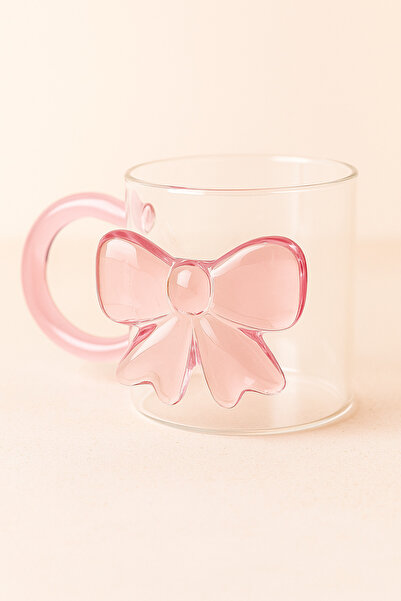 Mirilliahome Set of 4 Bowknot Borosilicate Glass Mugs – Transparent Coffee & Tea Cup with Ribbon 350 ml