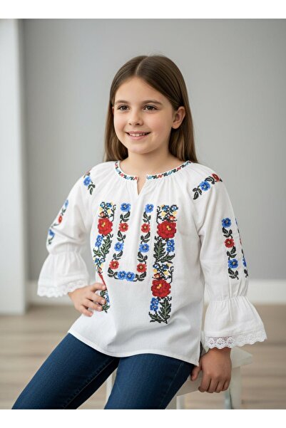 KidsMagazin Ie pentru fete cu model floral brodat