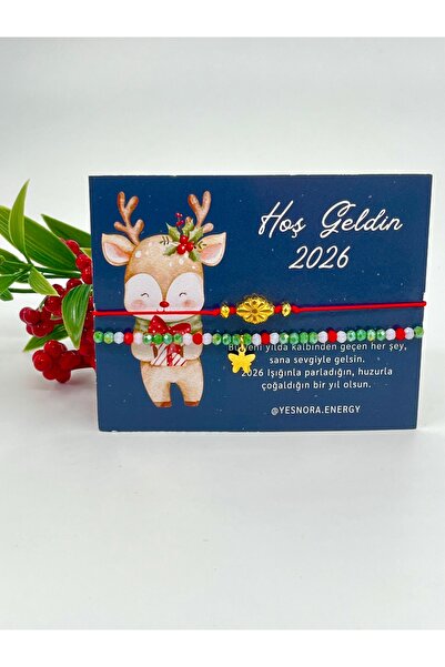 YES-NORA 2026 Yeni Yıl Dilek Bilekliği – Kırmızı İp, Yeşil & Kırmızı Boncuklu...