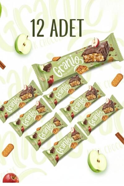 GRANIO Sütlü Çikolata Kaplamalı Elmalı Tarçınlı Meyveli Bar 40 gr X 12 Adet