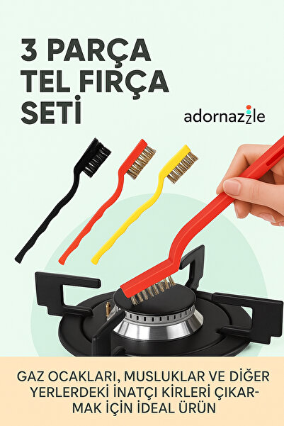 adornazzle 3 Parça Tel Fırça Seti, Demir Bakır Plastik Tel Fırça Seti, Plasti...