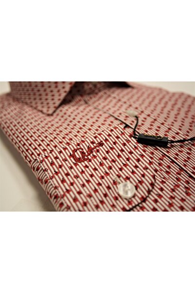 Chamis Slimfit Red Striped Modern Italian Collar Poplin Shirt