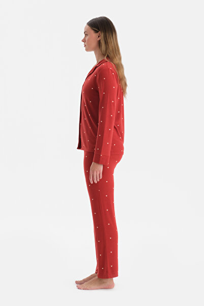 Dagi Red Polka Dot Thermal Shirt Pants Pajama Set