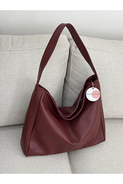 BAGLOVİS Single Handle Leather Casual Burgundy Shoulder Bag En42 Boy28