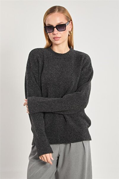 BARRELS AND OIL سترة نسائية ذات ملمس ناعم قصة فضفاضة - أنثراسايت