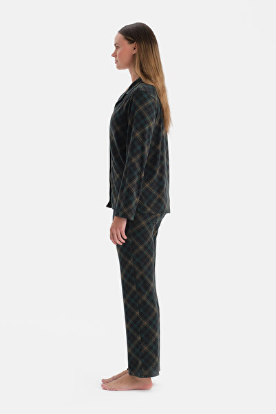 Dagi Dark Green Plaid Thermal Shirt Pants Pajama Set