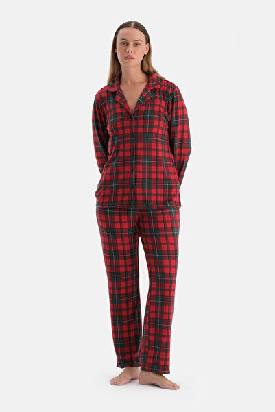 Dagi Red Plaid Thermal Shirt Pants Pajama Set