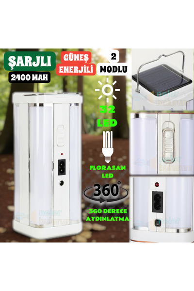 nelerbulurum Şarjlı ve Güneş enerjili 32 Florasan Led 2 Fonksiyonlu 2400 mah ...