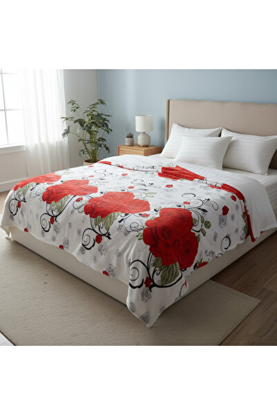 Volupta White cocolino blanket with red roses