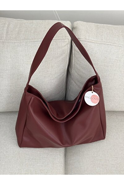 BAGLOVİS Single Handle Leather Casual Burgundy Shoulder Bag En42 Boy28