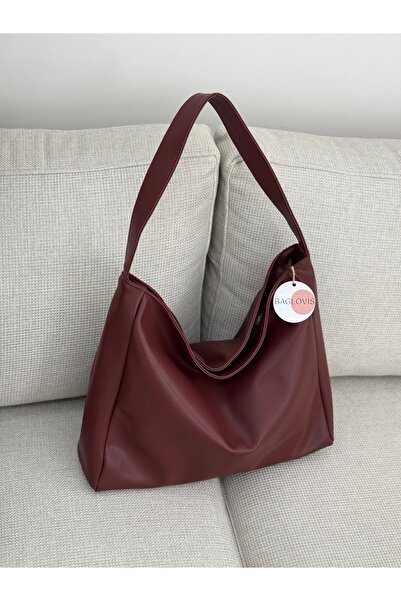 BAGLOVİS Single Handle Leather Casual Burgundy Shoulder Bag En42 Boy28
