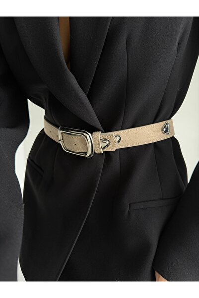 Fiori Women's Trouser Belt with Square Buckle and Heart Accessories, Coat Belt, Shirt Belt, Dress Belt