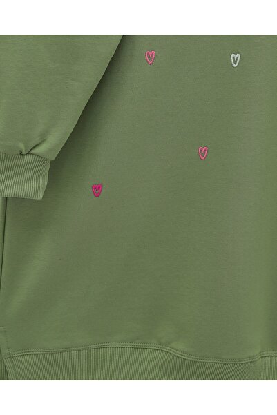 Modamorfo Round Neck Heart Patterned Combed Cotton Tunic -Çağla Y.