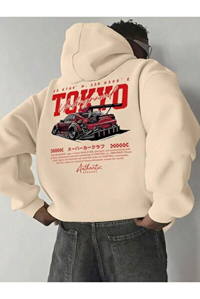 LAVİTTA Rock the World Printed Unisex Black Oversized Hooded Hoodie