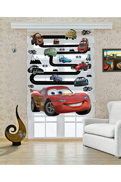 Pembepanjurevtekstıl (ENXBOY)ŞİMŞEK MCQUEEN DİJİTAL BASKILI ZEBRA PERDE-COCUK...