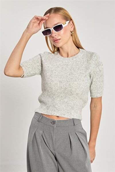 BARRELS AND OIL Women's Short Sleeve Knitwear Sweater - Light Gray