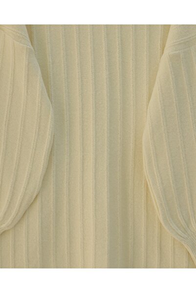 Modamorfo Corded Fabric Slit Yumoş Knitwear Tunic - Cream
