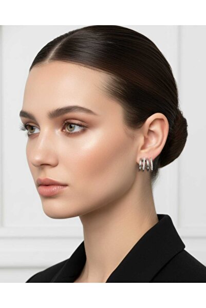 SONES Silver Color Stone Design Steel Earrings