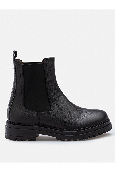 RUJO Cizme de damă Chelsea elastice din piele naturală neagră