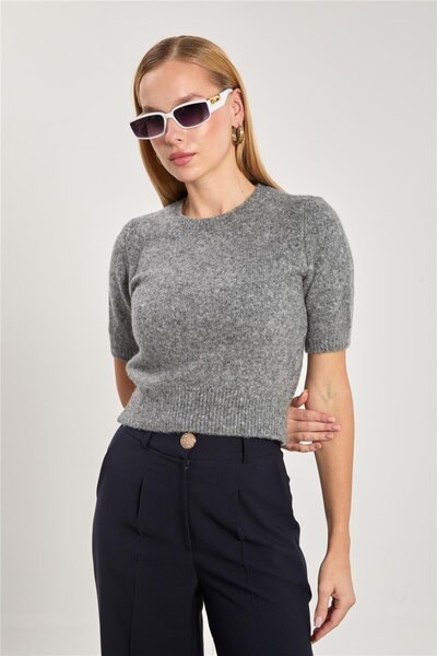 BARRELS AND OIL Women's short sleeve knitwear sweater - anthracite