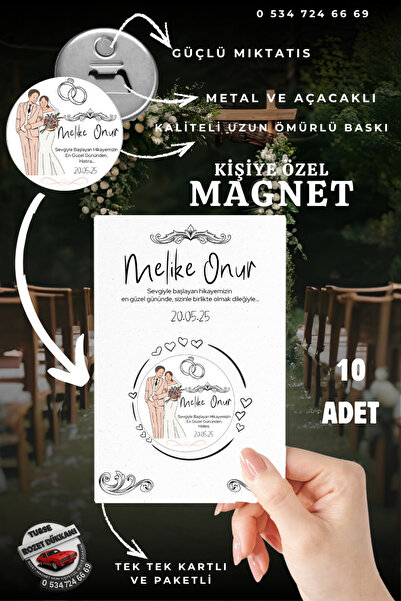 Tu&Se Candles Kişiye Özel 10 Adet Açacaklı Magnet – Söz, Nişan, Düğün, Doğum ...