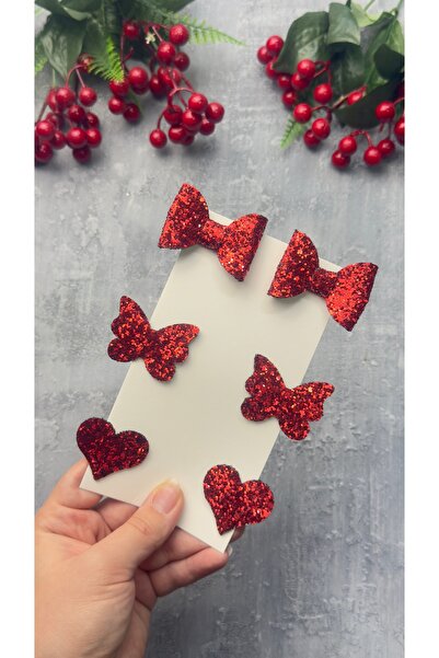 Toka Perisi Red Stella Glitter Bow Heart Butterfly (Metal 5cm /3Cm with Clip 6-Pack)