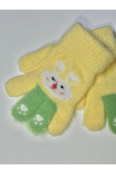 JHTshop Girl's Knitted Jacquard Warm Five-Finger Gloves Cute Hug Bear Embroid...