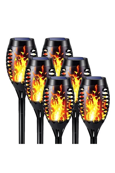 iTin Σετ 6 ηλιακών λαμπτήρων με εφέ φλόγας, 33 LED, 10 cm, ανθεκτικοί σε εξωτ...