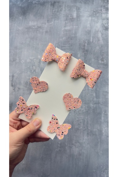 Toka Perisi Salmon Pink Mix Stella Glitter Glitter Bow Heart Butterfly (Metal 5cm /3Cm with Clip 6 Pieces)