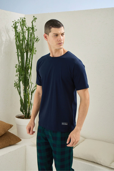 ALFA AKSESUAR 03 Kly Short Sleeve Six Checkered Capucina Color Summer Men's Pajama Set