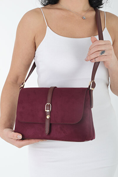 By EDUU Stylish Burgundy Suede Crossbody Women's Shoulder Bag